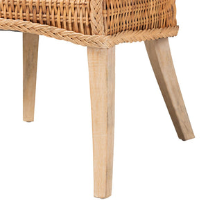 Baxton Studio bali Derris Natural Rattan Dining Chair - Boho Wingback Side Chair with Cushion & Solid Mango Legs MD-39817-LC Derris-Natural Rattan-DC