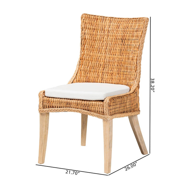 Baxton Studio bali Derris Natural Rattan Dining Chair - Boho Wingback Side Chair with Cushion & Solid Mango Legs MD-39817-LC Derris-Natural Rattan-DC