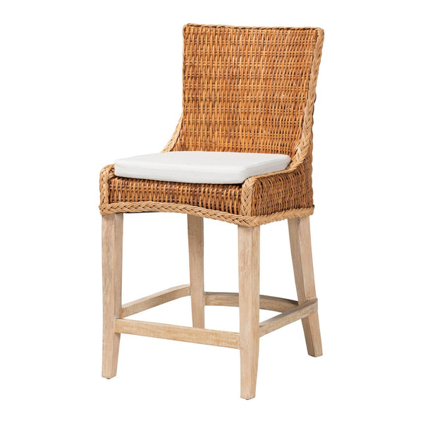 Baxton Studio bali Derris Natural Rattan Counter Stool - Tall Wingback Design with Mango Wood Legs, Boho Chic Style MD-39818-LC Derris-Natural Rattan-CS