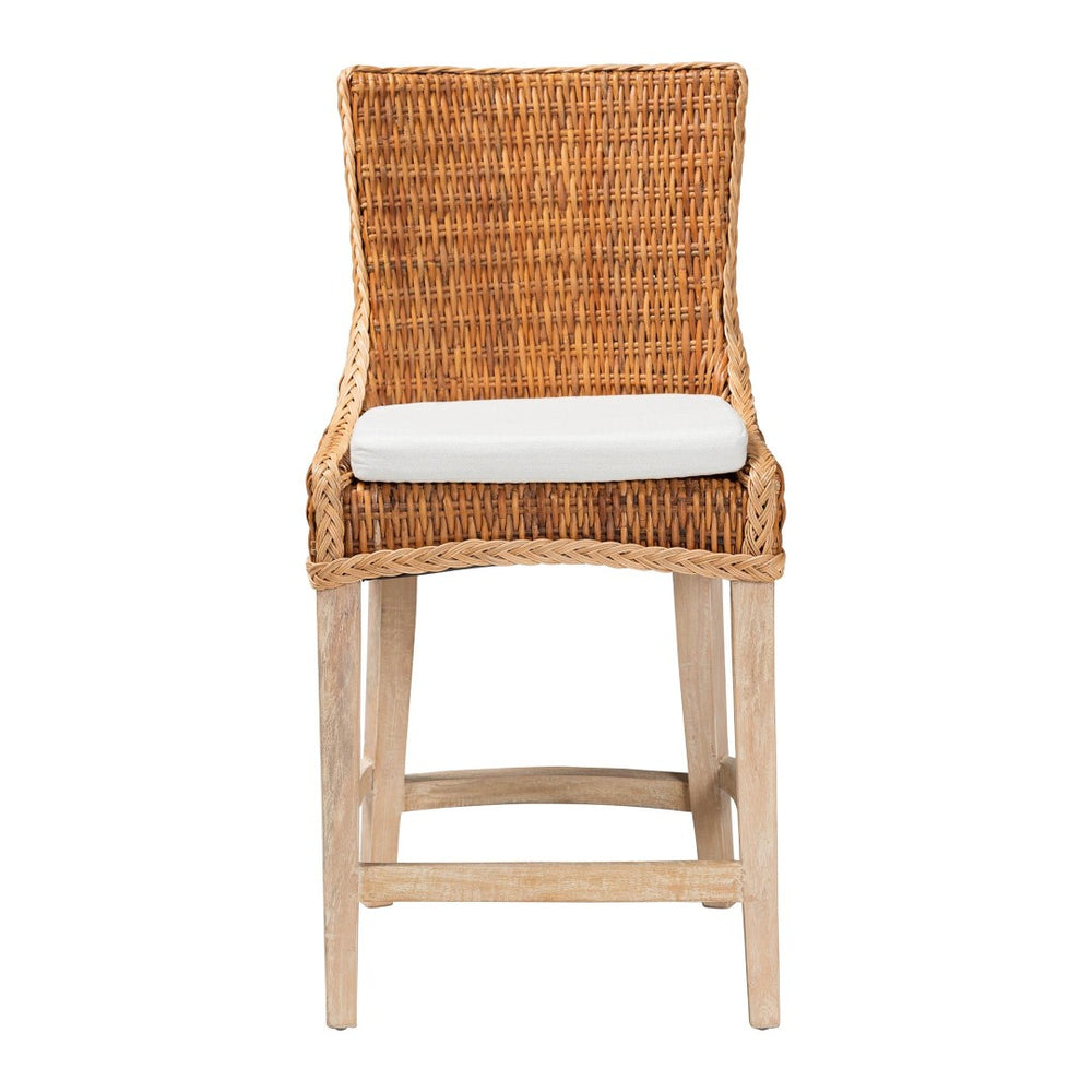 Baxton Studio bali Derris Natural Rattan Counter Stool - Tall Wingback Design with Mango Wood Legs, Boho Chic Style MD-39818-LC Derris-Natural Rattan-CS