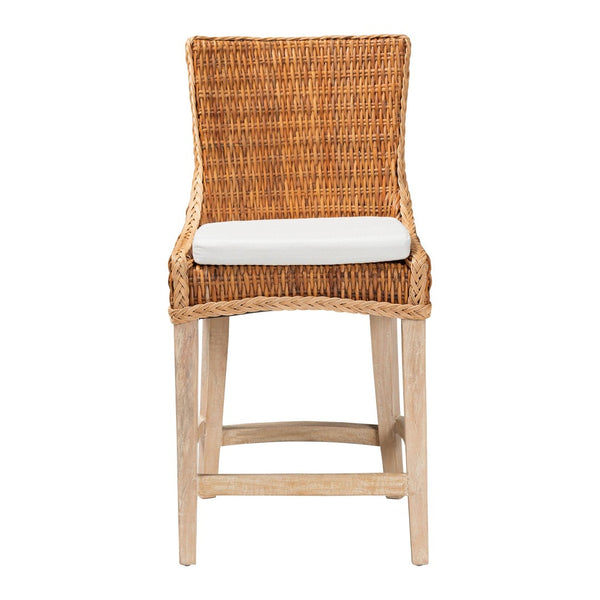 Baxton Studio bali Derris Natural Rattan Counter Stool - Tall Wingback Design with Mango Wood Legs, Boho Chic Style MD-39818-LC Derris-Natural Rattan-CS