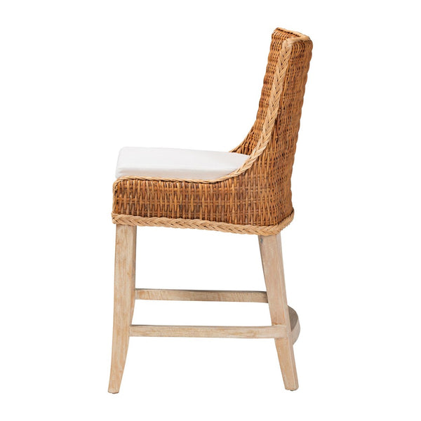Baxton Studio bali Derris Natural Rattan Counter Stool - Tall Wingback Design with Mango Wood Legs, Boho Chic Style MD-39818-LC Derris-Natural Rattan-CS