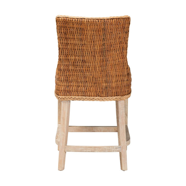 Baxton Studio bali Derris Natural Rattan Counter Stool - Tall Wingback Design with Mango Wood Legs, Boho Chic Style MD-39818-LC Derris-Natural Rattan-CS