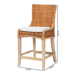Baxton Studio bali Derris Natural Rattan Counter Stool - Tall Wingback Design with Mango Wood Legs, Boho Chic Style MD-39818-LC Derris-Natural Rattan-CS