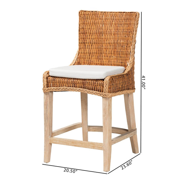 Baxton Studio bali Derris Natural Rattan Counter Stool - Tall Wingback Design with Mango Wood Legs, Boho Chic Style MD-39818-LC Derris-Natural Rattan-CS