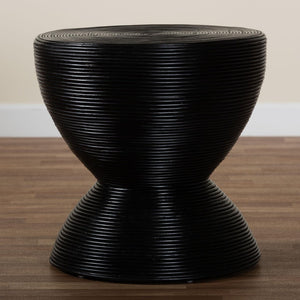 Baxton Studio bali Tokyo Laminated Rattan Side Table - Handcrafted Hourglass Accent Table for Modern Boho Spaces Black Tokyo-Black Rattan-Side Table
