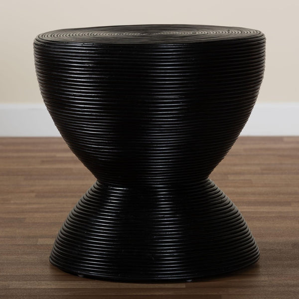 Baxton Studio bali Tokyo Laminated Rattan Side Table - Handcrafted Hourglass Accent Table for Modern Boho Spaces Black Tokyo-Black Rattan-Side Table
