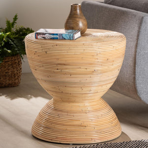 Baxton Studio bali Tokyo Laminated Rattan Side Table - Handcrafted Hourglass Accent Table for Modern Boho Spaces Natural Tokyo-Natural Rattan-Side Table