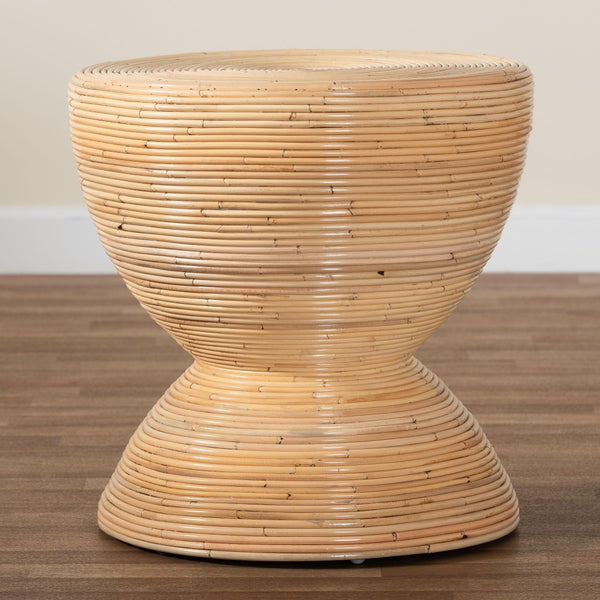 Baxton Studio bali Tokyo Laminated Rattan Side Table - Handcrafted Hourglass Accent Table for Modern Boho Spaces Natural Tokyo-Natural Rattan-Side Table
