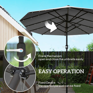 English Elm Outsunny Solar Led Patio Umbrella with Dual Canopy Vented Design and Sand Base W2225P485584