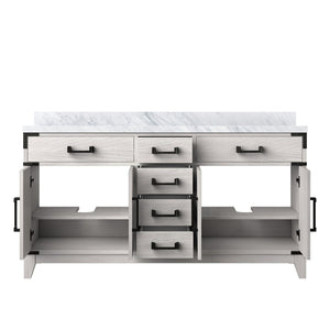 English Elm White Oak Double Bath Vanity 60" W X 22" D With Polished Carrara Marble Top & Ample Storage Solutions B2731P259866-GIGA