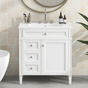 English Elm 30'' Modern Bathroom Vanity With Ceramic Sink, Soft-Close Drawers & Elegant Storage Solutions N710P206904K