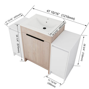 English Elm 48 Inch Freestanding Bathroom Vanity With Ceramic Sink, Adjustable Shelves & Soft-Close Doors W999S00312
