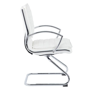 OSP Home Furnishings Guest Faux Leather Office Chair with Chrome Sled Base and Ergonomic Lumbar Support White SPX23595C-U11