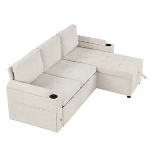 English Elm 83.5" Convertible Sectional Sleeper Sofa with Storage Chaise and Usb Ports N719P237944A