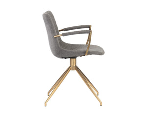 Sunpan Andres Swivel Dining Armchair – Elegant Industrial Design with Gold Legs for Stylish Dining Spaces Belfast Koala Grey
