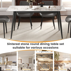 English Elm 62.99" Modern Artificial Stone Dining Table With Black Metal Legs - Seats 6 For Stylish Gatherings W1535S00496