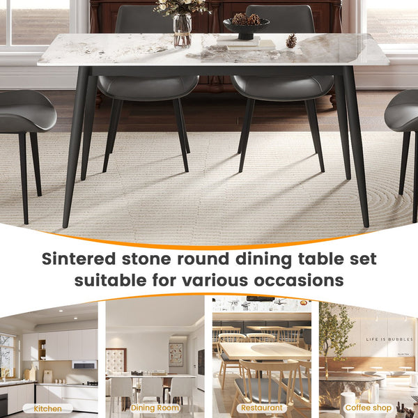 English Elm 62.99" Modern Artificial Stone Dining Table With Black Metal Legs - Seats 6 For Stylish Gatherings W1535S00496