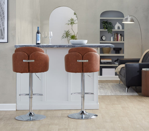 English Elm Fixed-height Swivel Counter Stools with Faux Leather Seats and Chrome Footrest Set of 2 Camel B202S02177