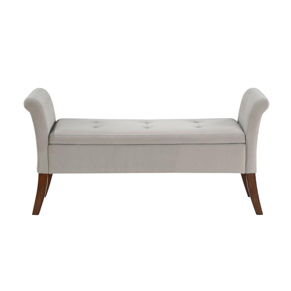 English Elm Velvet Upholstered Storage Bench with Button Tufting, Flared Arms and Wooden Legs, Luxe Hidden Storage Beige B016P383413