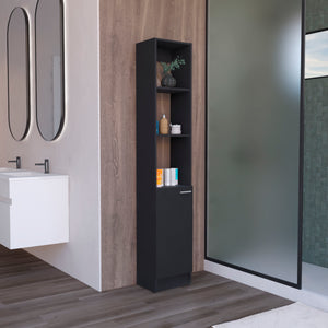 English Elm Parks Linen Bathroom Storage Cabinet Tall 70.8" High Black Engineered Wood with 6 Shelves, Adjustable B200P188843