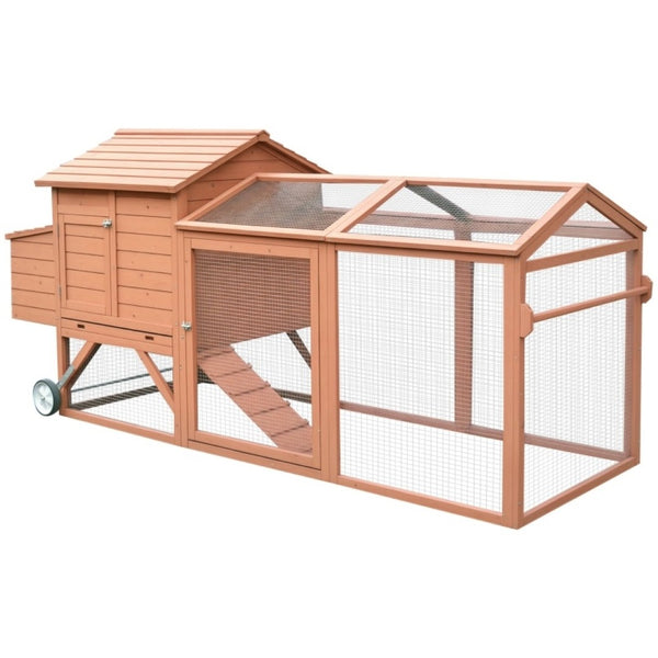 English Elm Wooden Backyard Chicken Coop with Galvanized Wire Run Nesting Box and Ramp Door T3971S00001