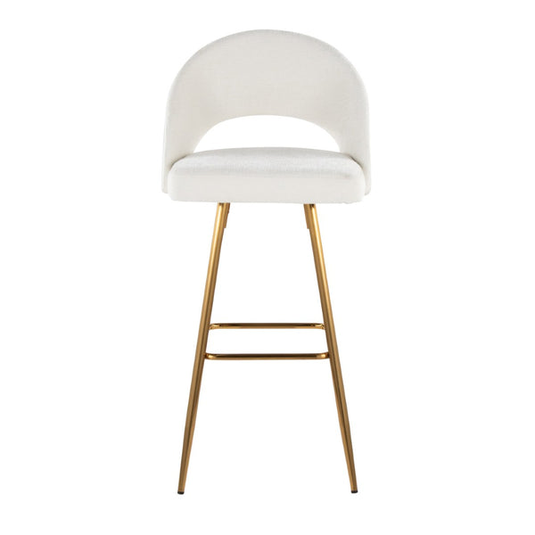 English Elm Fixed-height Metal Frame Barstools with Upholstered Seats and Geometric Footrest Set of 2 Cream,Gold B202S01934