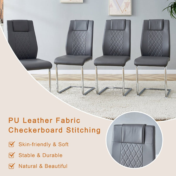 English Elm Table Modern Luxurious Dining Set - Transparent Glass Top With 4 Dark Gray Pu Chairs & Silver Legs W1151S04129-GIGA