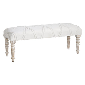 Crestview Collection Traditional Upholstered Accent Bench - Creamy White Cotton, Tufted Pattern, Rustic Mango Wood Legs White Solid Wood Cvfnr4233