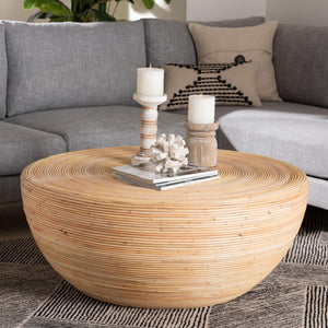 Baxton Studio bali Tokyo Handcrafted Rattan Coffee Table - Coastal Boho Style, Lightweight Drum Design for Living Room Tokyo-Natural Rattan-Coffee Table