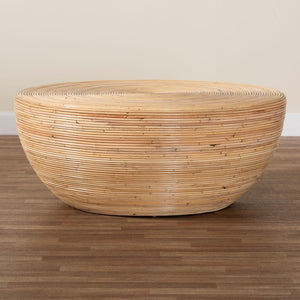 Baxton Studio bali Tokyo Handcrafted Rattan Coffee Table - Coastal Boho Style, Lightweight Drum Design for Living Room Tokyo-Natural Rattan-Coffee Table