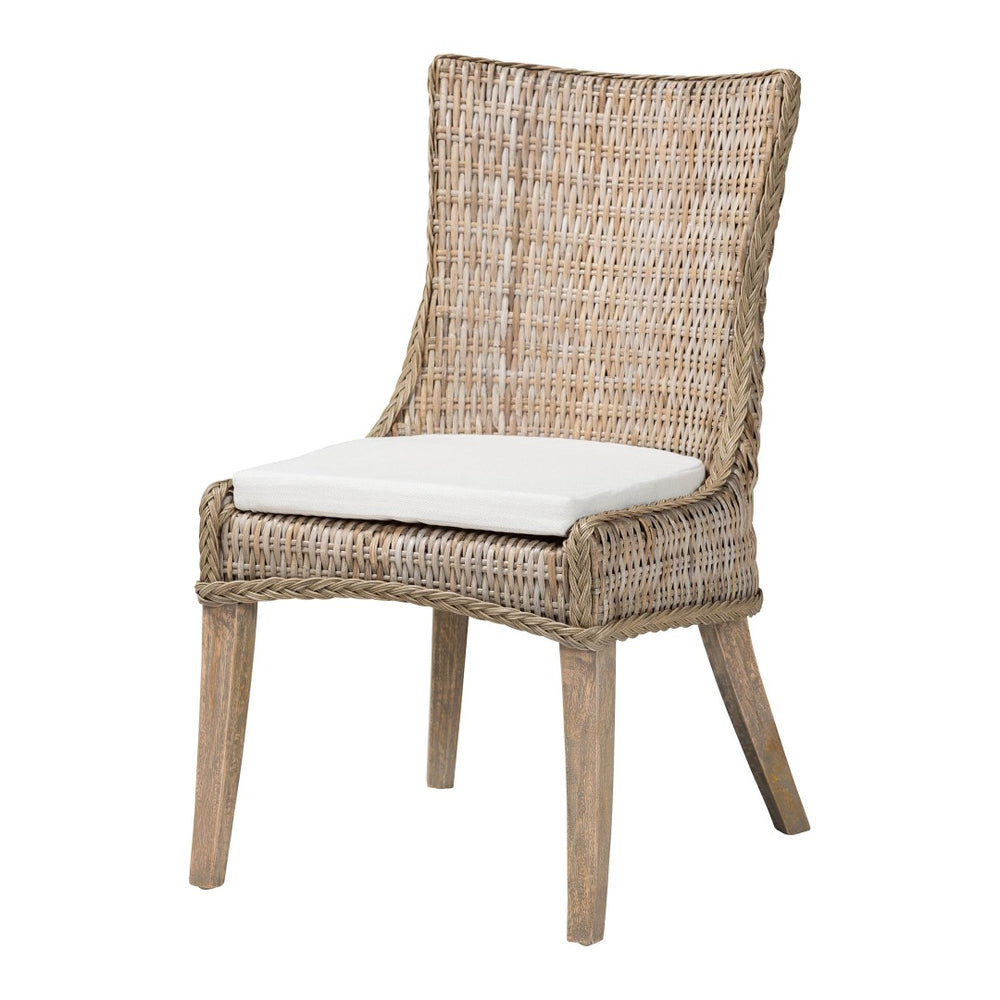Baxton Studio bali Derris Natural Rattan Dining Chair with Wingback - Boho Chic Comfort for Dining & Kitchen Spaces MD-39817-KB Derris-Grey Natural Rattan-DC