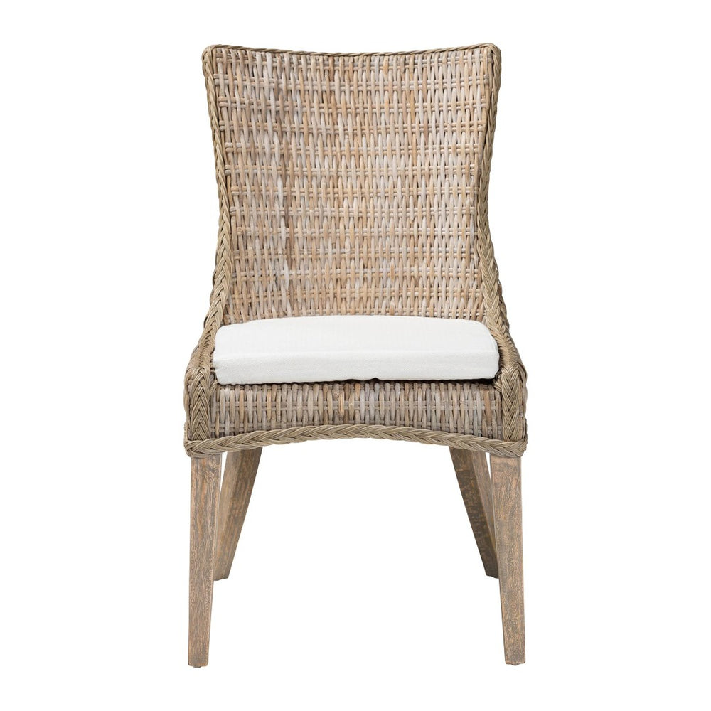 Baxton Studio bali Derris Natural Rattan Dining Chair with Wingback - Boho Chic Comfort for Dining & Kitchen Spaces MD-39817-KB Derris-Grey Natural Rattan-DC