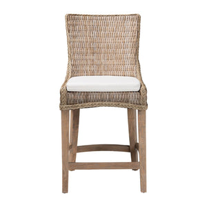Baxton Studio bali Derris Natural Rattan Wingback Counter Stool with Cushion - Boho Coastal Style Seating, Greywashed MD-39818-KB Derris-Grey Natural Rattan-CS