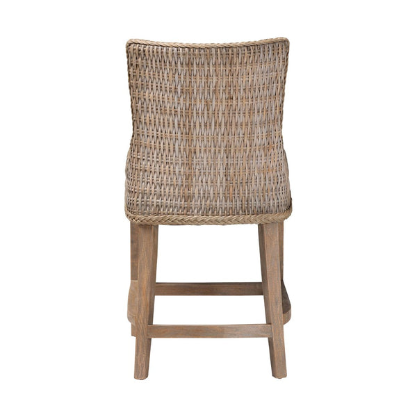 Baxton Studio bali Derris Natural Rattan Wingback Counter Stool with Cushion - Boho Coastal Style Seating, Greywashed MD-39818-KB Derris-Grey Natural Rattan-CS