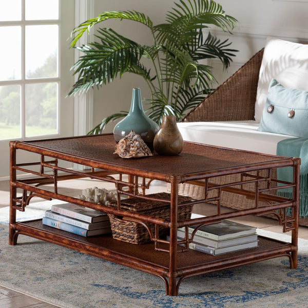 Baxton Studio bali Bali Sebalio Tortoise Rattan Coffee Table - Vintage Bohemian Centerpiece for Living Room & Sunroom WS142-Sebalio-Tortoise-Coffee Table