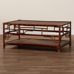 Baxton Studio bali Bali Sebalio Tortoise Rattan Coffee Table - Vintage Bohemian Centerpiece for Living Room & Sunroom WS142-Sebalio-Tortoise-Coffee Table
