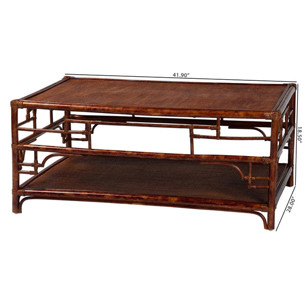 Baxton Studio bali Bali Sebalio Tortoise Rattan Coffee Table - Vintage Bohemian Centerpiece for Living Room & Sunroom WS142-Sebalio-Tortoise-Coffee Table