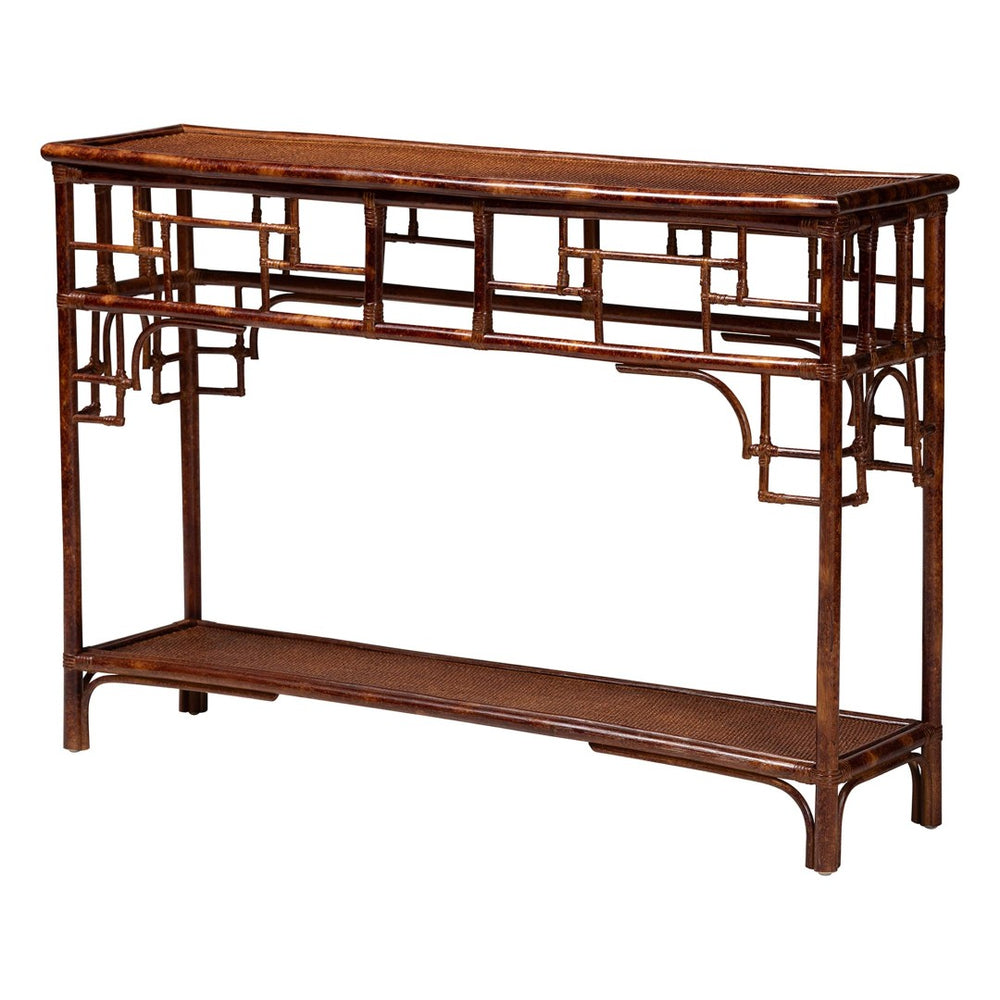 Baxton Studio bali Sebalio Tortoise Rattan Console Table - Vintage Accent for Entryway or Coastal Spaces, Fully Assembled WS143-Sebalio-Tortoise-Console Table