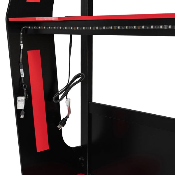 English Elm Full-size Gaming Loft Bed with Integrated Rgb Desk Usb Ports and Esports Frame Red LT000239AAR
