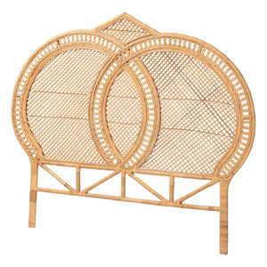 Baxton Studio bali Nerita Rattan Headboard - Handwoven Coastal Panel, Lightweight Double Circle Design for Queen Beds Amelia-Light Honey Rattan-HB-Queen