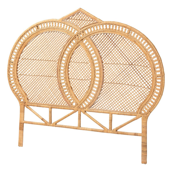 Baxton Studio bali Nerita Rattan Headboard - Handwoven Coastal Panel, Lightweight Double Circle Design for Queen Beds Amelia-Light Honey Rattan-HB-Queen