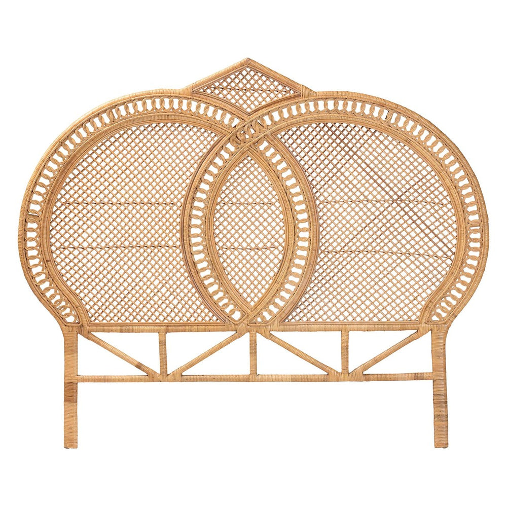 Baxton Studio bali Nerita Rattan Headboard - Handwoven Coastal Panel, Lightweight Double Circle Design for Queen Beds Amelia-Light Honey Rattan-HB-Queen
