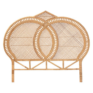 Baxton Studio bali Nerita Rattan Headboard - Handwoven Coastal Panel, Lightweight Double Circle Design for Queen Beds Amelia-Light Honey Rattan-HB-Queen
