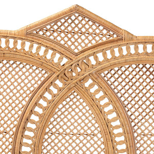 Baxton Studio bali Nerita Rattan Headboard - Handwoven Coastal Panel, Lightweight Double Circle Design for Queen Beds Amelia-Light Honey Rattan-HB-Queen