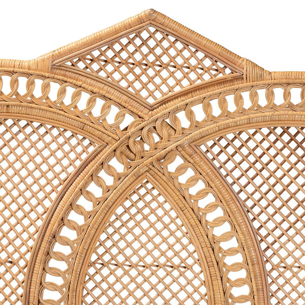 Baxton Studio bali Nerita Rattan Headboard - Handwoven Coastal Panel, Lightweight Double Circle Design for Queen Beds Amelia-Light Honey Rattan-HB-Queen
