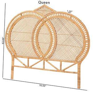 Baxton Studio bali Nerita Rattan Headboard - Handwoven Coastal Panel, Lightweight Double Circle Design for Queen Beds Amelia-Light Honey Rattan-HB-Queen