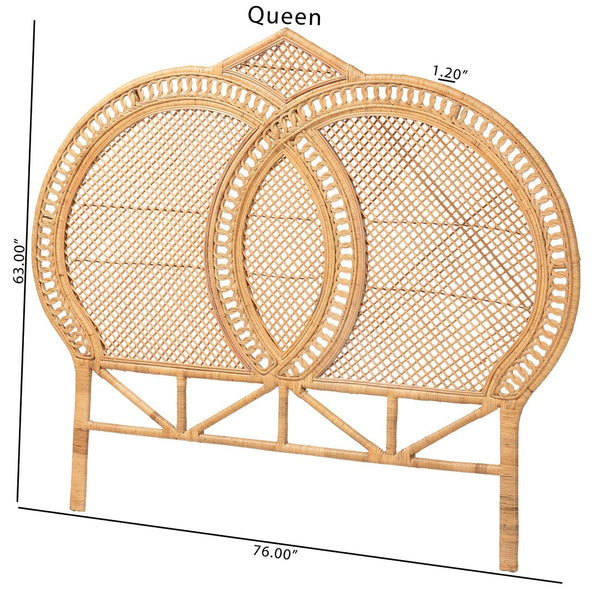 Baxton Studio bali Nerita Rattan Headboard - Handwoven Coastal Panel, Lightweight Double Circle Design for Queen Beds Amelia-Light Honey Rattan-HB-Queen