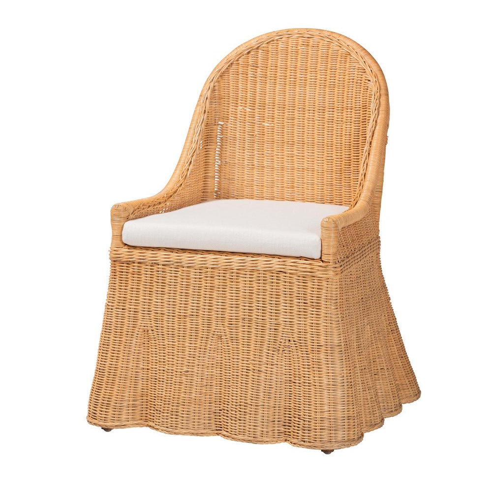 Baxton Studio bali Natural Rattan Accent Chair - Handwoven Coastal Boho Dining Chair with Scalloped Skirt & Cushion Maya-Light Honey Rattan-Cushion-CC