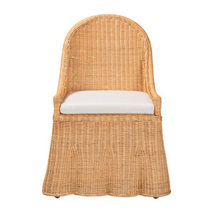Baxton Studio bali Natural Rattan Accent Chair - Handwoven Coastal Boho Dining Chair with Scalloped Skirt & Cushion Maya-Light Honey Rattan-Cushion-CC